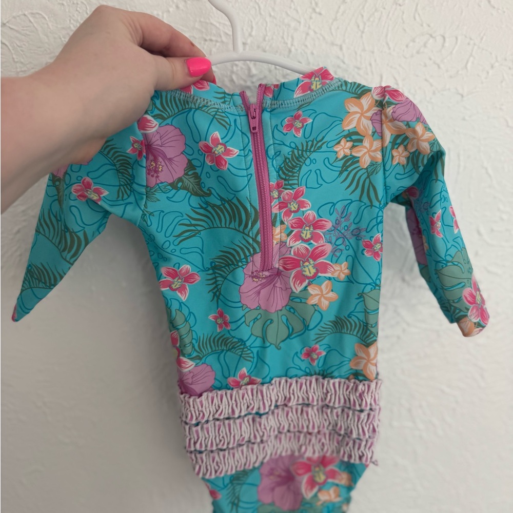 Ruffle Butts Blue and Pink Rashguard Swimwear